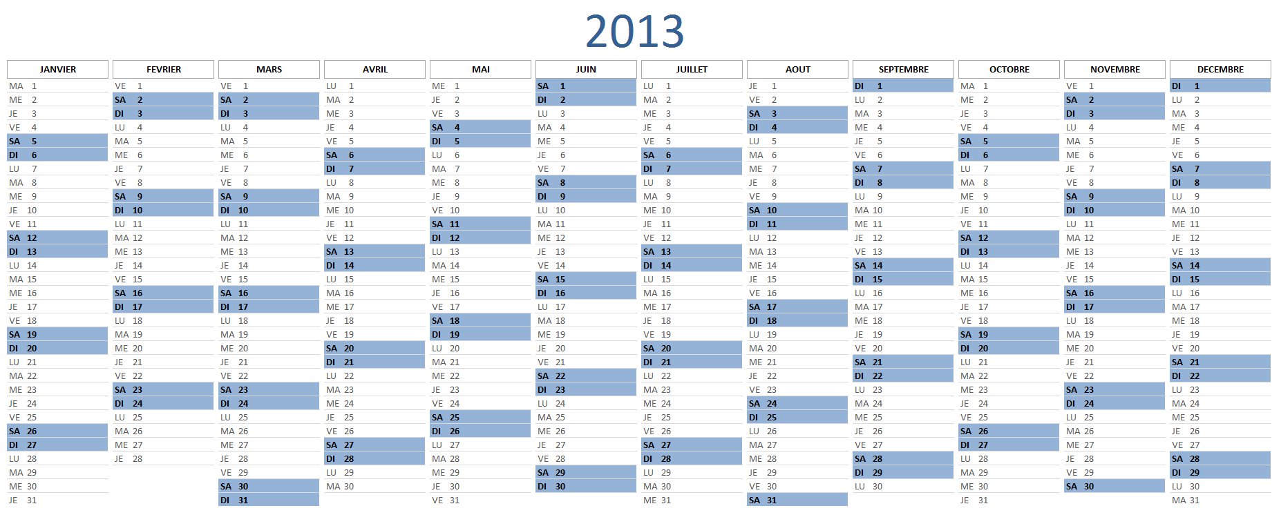 Calendrier 2013