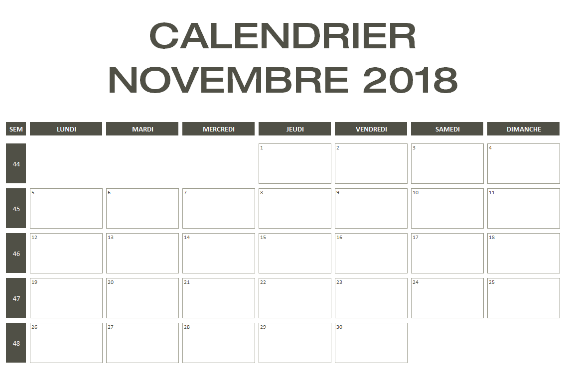 Calendrier Novembre 2018