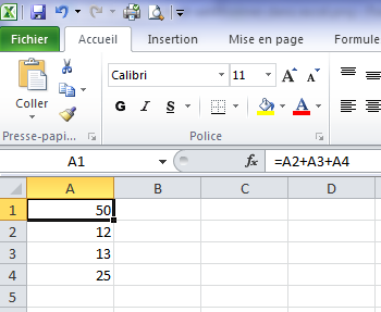 Résultat d'une addition dans Excel