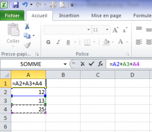 comment faire des additionner dans excel