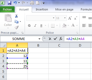 Additionner dans Excel