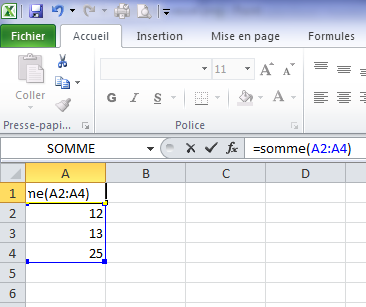 Fonction somme sur Excel