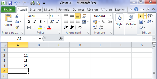Raccourci somme sur Excel