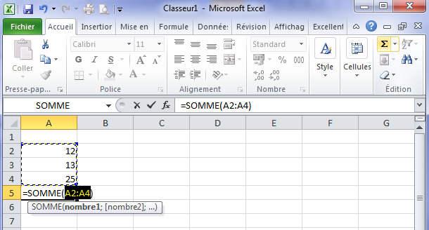 Résultat raccourci somme sur Excel