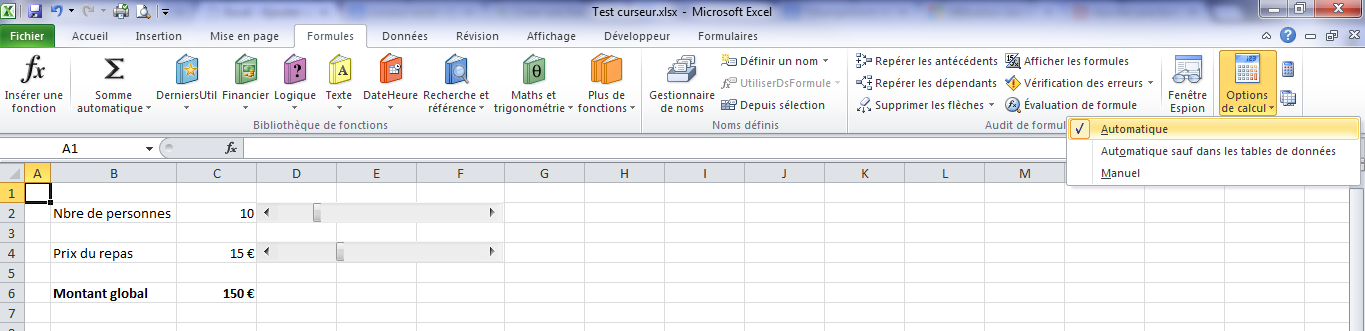 Calcul automatique sur Excel