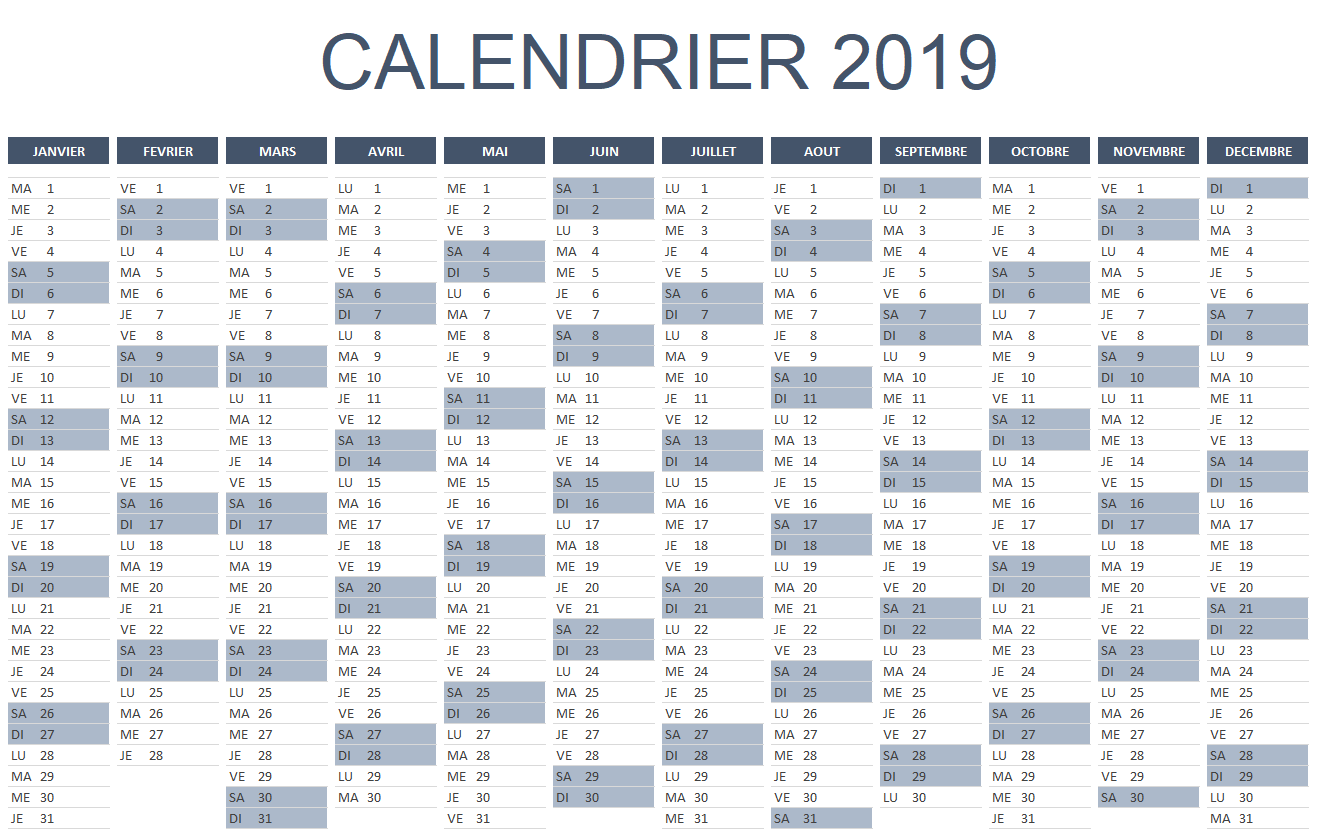 PACK AGENDA JOURNALIER 2019 imprimable avec calendrier annuel